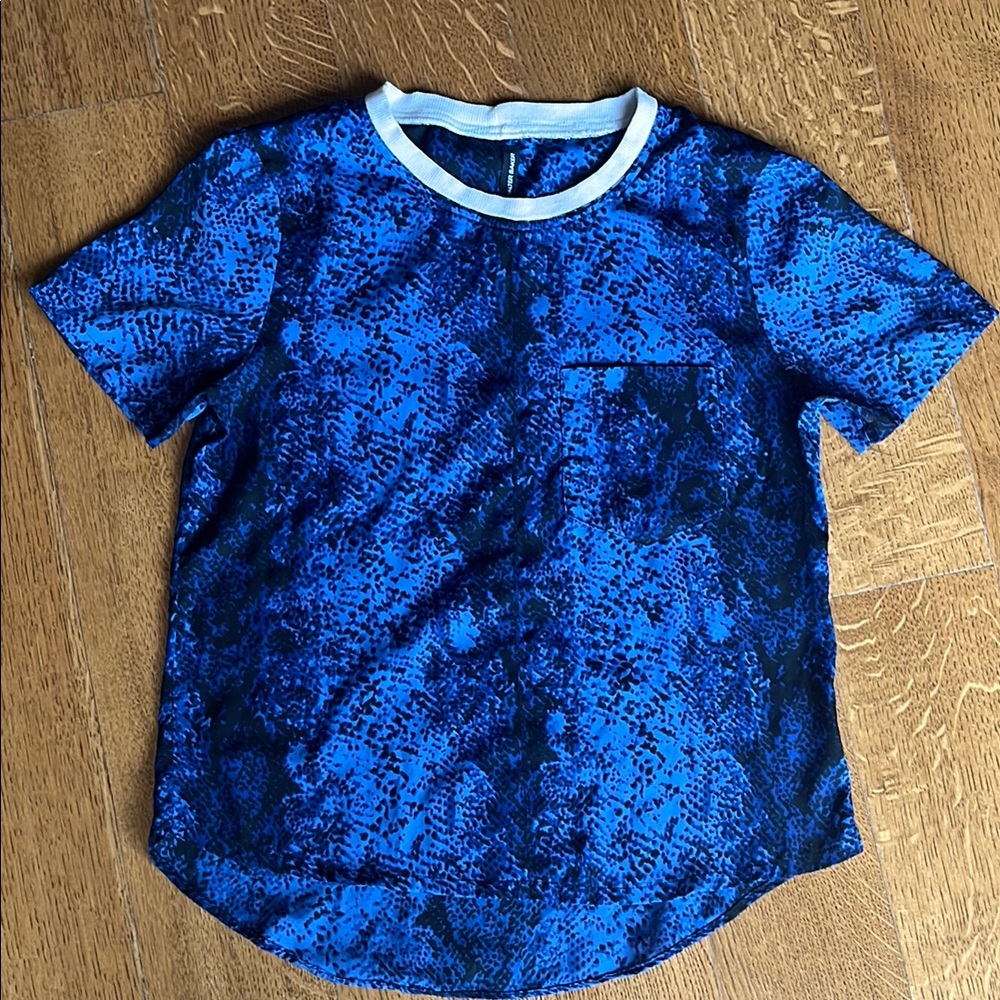 Walter Baker Blue and Black Animal Print Blouse Sz XS